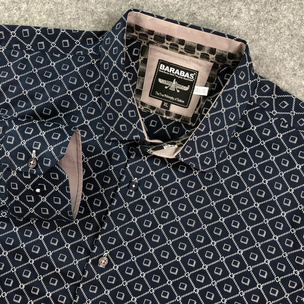 Barabas Mens Shirt XL Blue Geometric Long Sleeve Button Up Floral Down